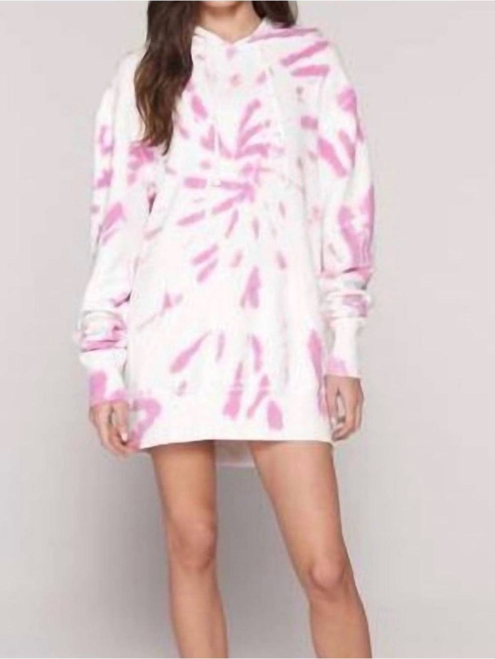 Spiritual Gangster Pink & White Tie-Dye Mini Hoodie Dress